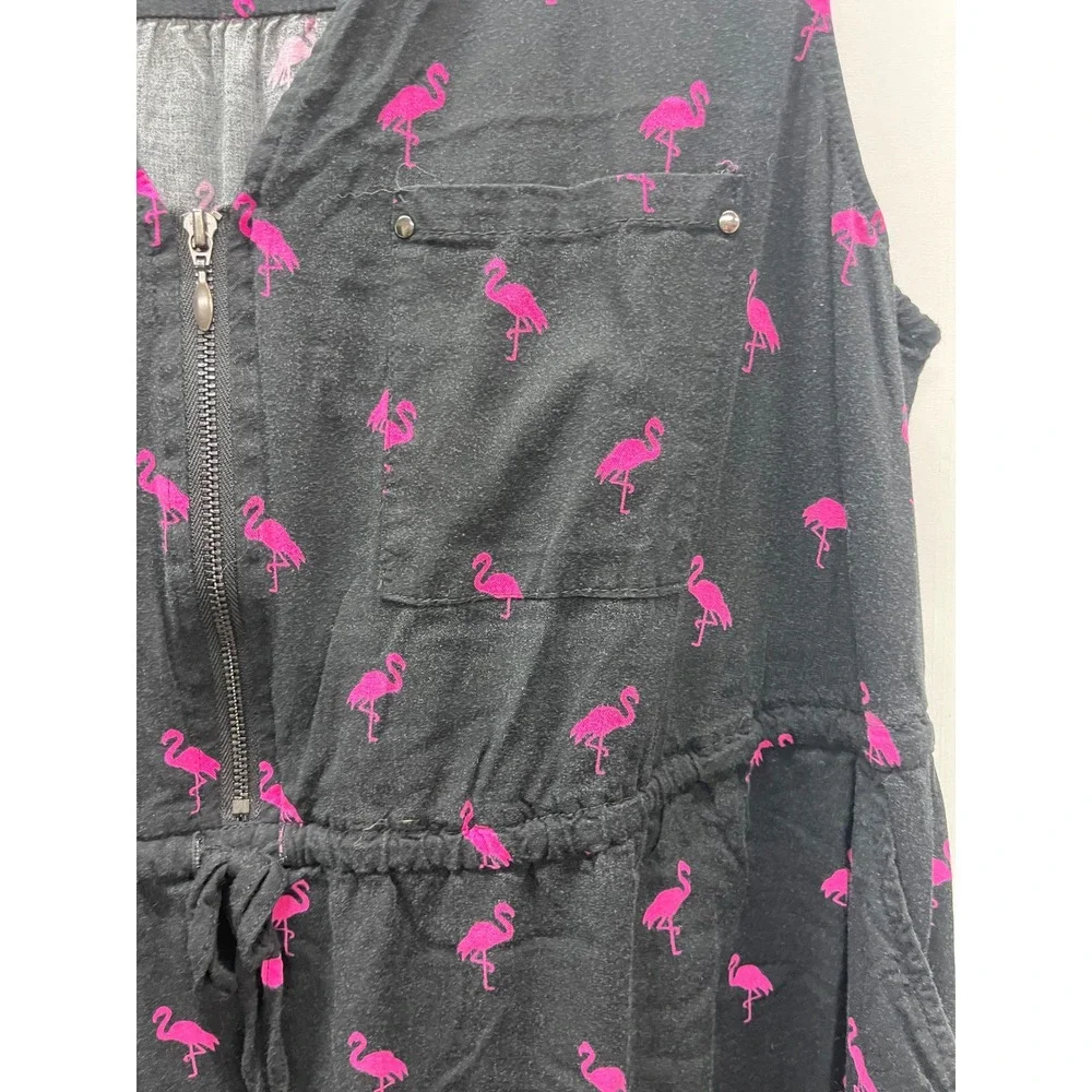 Torrid Black Pink Flamingo Print Sleeveless Zip Front Shirt Dress Womens 1x Plus - Picture 3 of 5